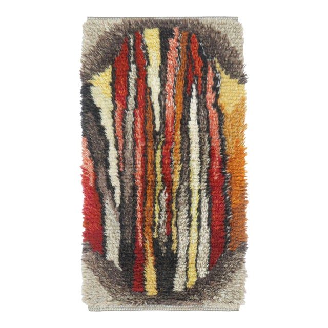 Vintage Swedish Rya Runner With Red-Orange Vertical Stripes - Rug & Kilim For Sale