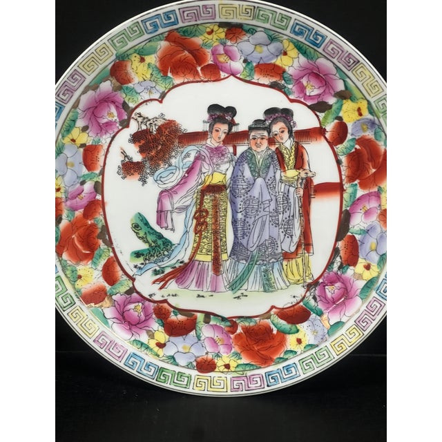 Chinese Chinese Art Porcelain Famille Rose Plate With Floral and Court Lady Design For Sale - Image 3 of 8