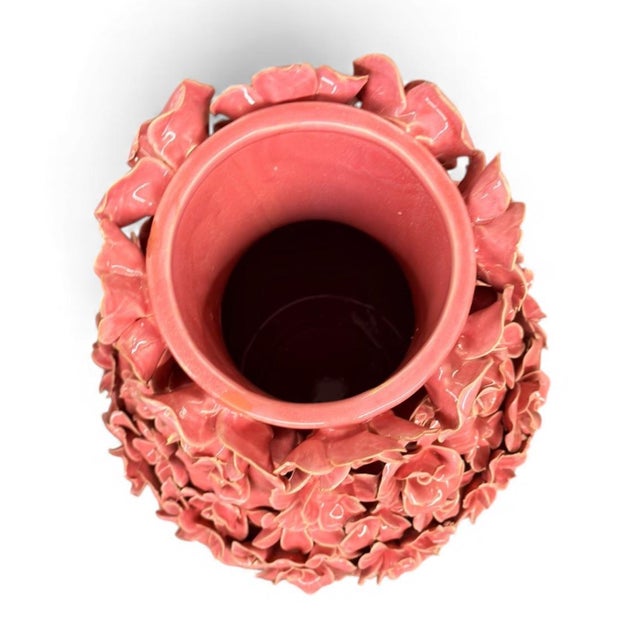 Rare & Elaborate Mid-Century Style Indigo Floral Glazed Ceramic Vase For Sale - Image 4 of 5