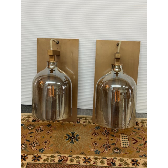 Brass Plate + Mercury Glass Wall Sconces, Pair For Sale - Image 9 of 12