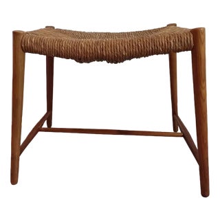 Stool in Straw and Wood, 1960s For Sale