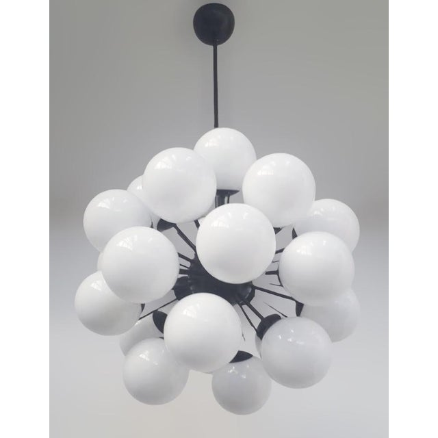 Italian 21st Century Ventiquattro Black Powder Coat Glossy White Murano Sputnik Chandelier by Fabio LTD For Sale - Image 3 of 6