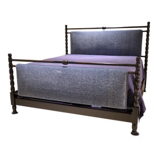 Wood Bobbin King Bed, Made in California Attributed to Designer Richard Johnson, English Arts & Crafts For Sale