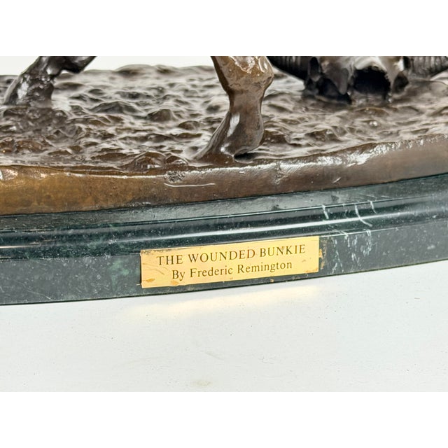 Late 20th Century Late 20th Century Frederic Remington “The Wounded Bunkie” Bronze Western Sculpture on Marble Base For Sale - Image 5 of 5