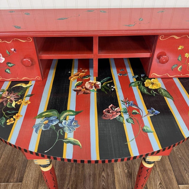 Late 20th Century Vintage 1990s Hand-Painted Stonehouse Farm Goods Demilune Desk or Console For Sale - Image 5 of 15