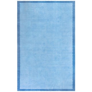 Doris Leslie Blau Indian Dhurrie Mid-Century Light Blue Flatweave Cotton Rug For Sale