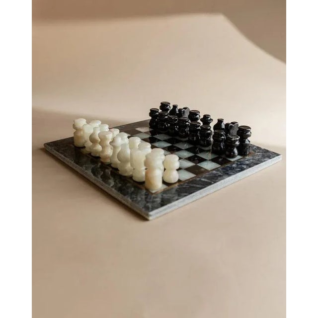 Stone Vintage Black and Cream Marble Chess Board with Carved Pieces, Italy, 1960s, Set of 33 For Sale - Image 7 of 11