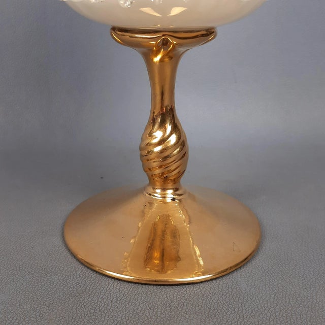 Murano Glass Vase or Centerpiece with Lid in Pure Gold and Floral Decor, 1950s For Sale - Image 9 of 16