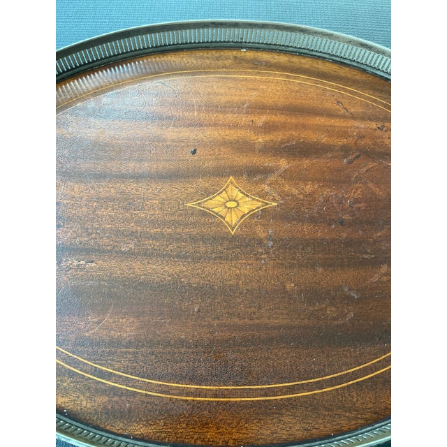 1800s Meriden Britannia Co. Mahogany Butler's Tray With Inlay For Sale - Image 11 of 12