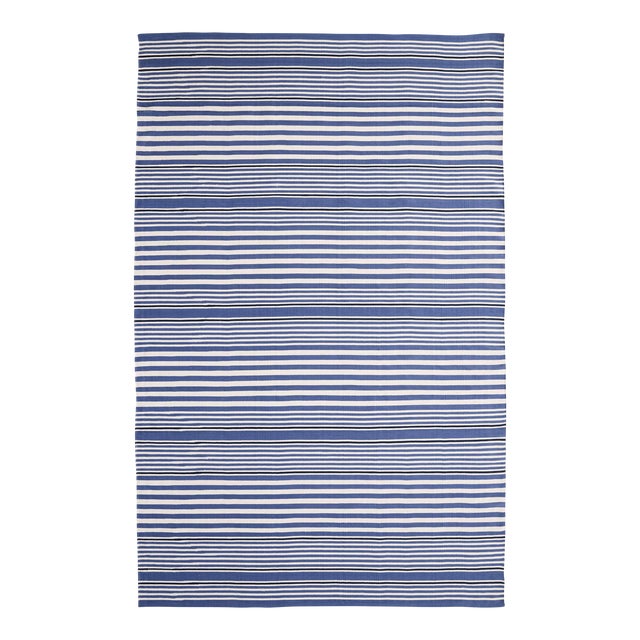 Dash & Albert by Annie Selke Rugby Stripe Denim Indoor/Outdoor Rug, 7' 6" x 9' 6" For Sale