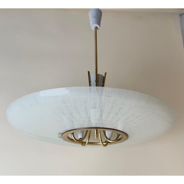 Mid-Century Brass and Textured Glass Pendant, 1950s For Sale - Image 14 of 16