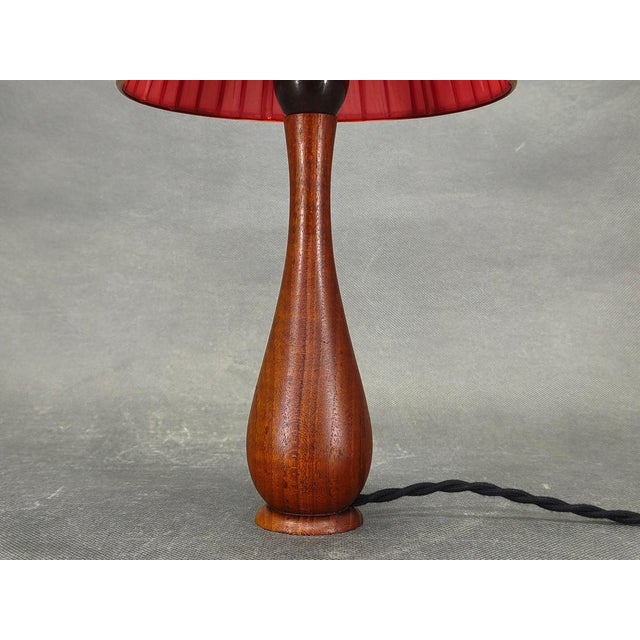 Mid-Century Danish Teak Table Lamp with Red Shade, 1960s For Sale - Image 3 of 10
