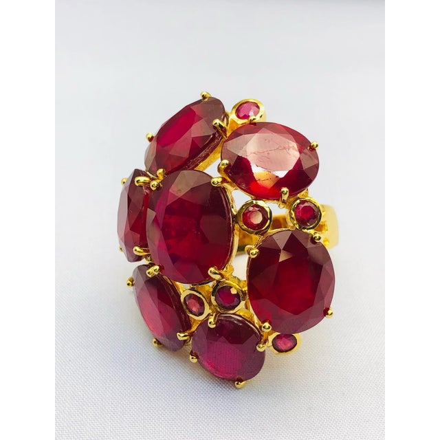 Bochic “Orient” Vintage Natural Ruby Cocktail Ring Set In 18K Gold & Silver with Certificate Natural Center Ruby - 8.00...