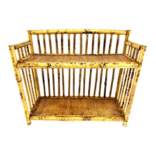 1970s Vintage Tortoise Bamboo Rattan Double Shelf For Sale