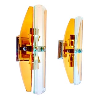 Vintage Wall Lights in Orange Glass from Veca, 1960, Set of 2 For Sale
