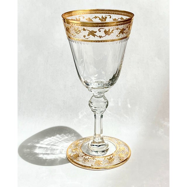 St. Louis Crystal Antique Saint Louis Crystal Gilt Etched Wine Glasses, Set of 7 For Sale - Image 4 of 4