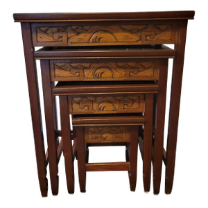 Vintage Set of Hand Carved Nesting Tables
