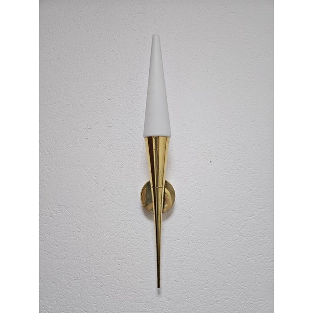 Mid-Century Modern Brass and Opaline Glass Sconce by Limburg, 1960s For Sale - Image 4 of 14