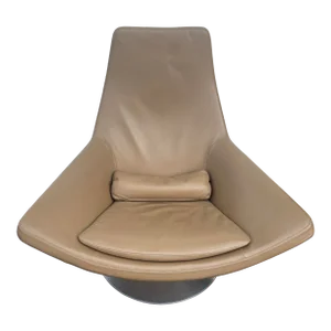 Modern B&b Italia by Jeffrey Bernett "Metropolitan" Swivel Taupe Leather Womb Armchair