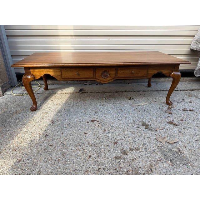 Vintage Queen Anne Style 1 Drawer Solid Cherry Coffee Table. For Sale - Image 4 of 12