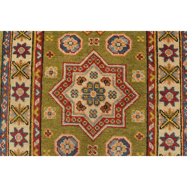 2020s Kazak Runner 2’1” X 5’11” Green Wool Tribal Hand-Knotted Oriental Rug For Sale - Image 5 of 10