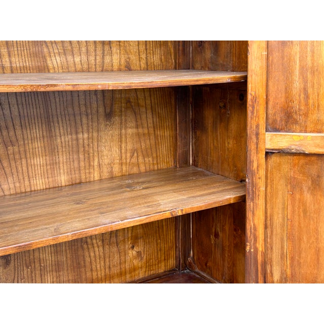 Chinese Distressed Turquoise Brown Large Armoire Wardrobe Cabinet For Sale - Image 13 of 15