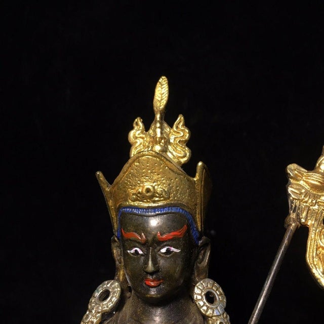 Metal Late 20th Century Gilt Bronze Padmasambhava Statue, Tibetan Buddhist Figure, 900g For Sale - Image 7 of 9