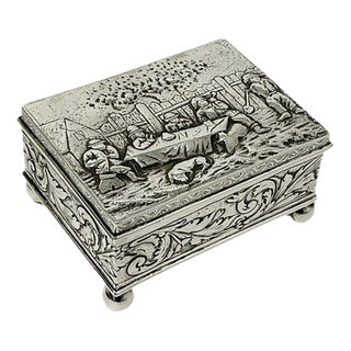 17th Century Silver Box with Scene of 5 Men Drinking by Simon Rosenau For Sale