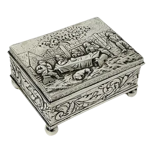 17th Century Silver Box with Scene of 5 Men Drinking by Simon Rosenau