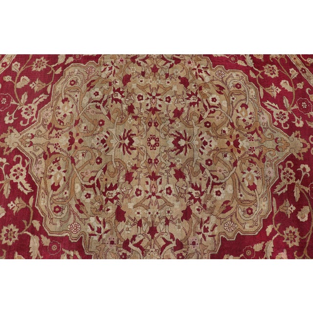 Large Antique Agra Carpet With Floral Design in Tones of Red and Taupe For Sale - Image 4 of 17