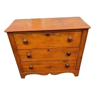 Antique Victorian Cottage Pine 3 Drawer Chest Refinished Condition For Sale