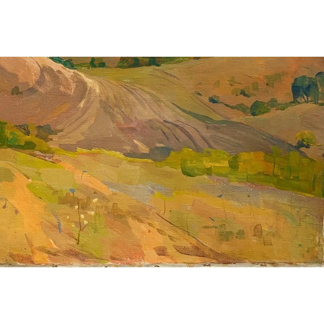 1970s Vintage Landscape Oil Painting, Rolling Hills Art, Farmhouse Countryside Scene, Original Wall Art 63-100 For Sale - Image 5 of 6