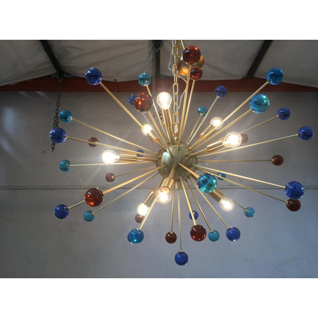 Italian Murano Glass Sputnik Multicoros in Brushed Brass Random colors Murano glass, amber and blue All Murano glass are...