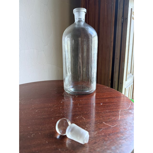 Contemporary Mid-20th Century Laboratory Reagent Bottle With Ground Glass Stopper Narrow Mouth Apothecary Glass Vessel For Sale - Image 3 of 10