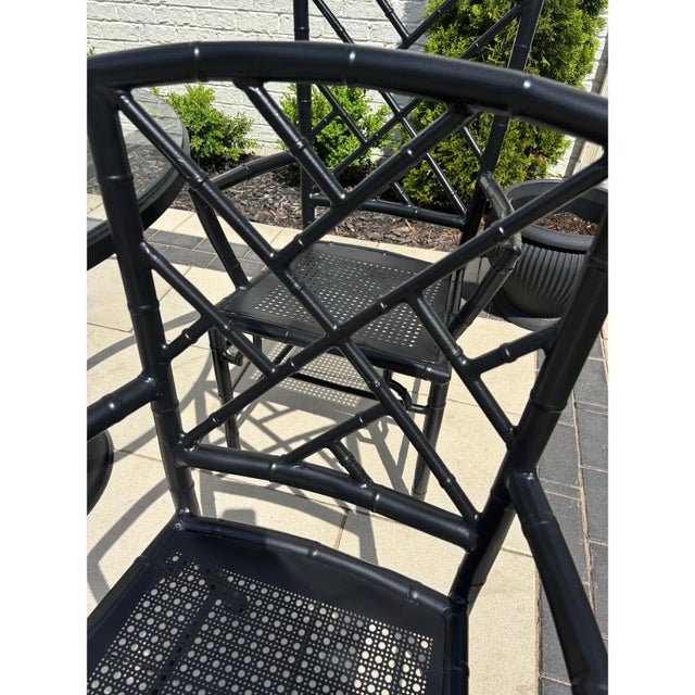 Black Vintage Restored Chinoiserie Patio Dining Set by Meadowcraft For Sale - Image 8 of 12