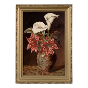 Still Life Bouquet With Calla Lilies and Amaryllis in Chinese Vase