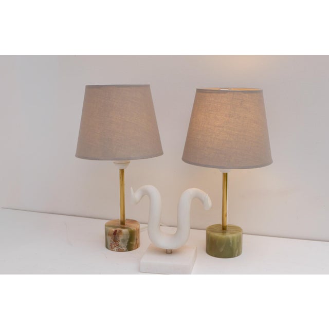 Mid-Century Modern Mid-Century Modern Italian Onyx and Brass Table Lamps, Set of 2 For Sale - Image 3 of 13