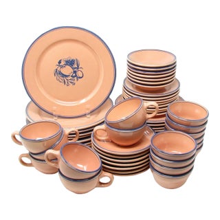 Rare Vintage 1938 Gladding McBean Franciscan Fruit Terra Cotta Dinnerware Set Square F Mark - 55 Pieces For Sale