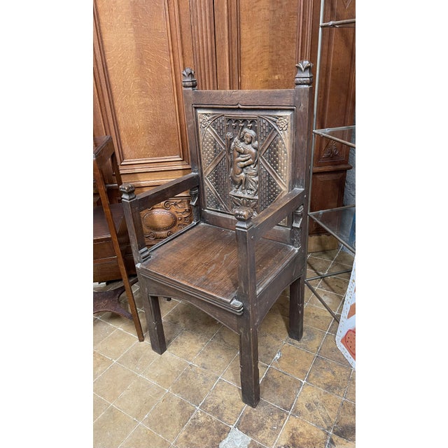 Large Gothic-Style Wooden Chair For Sale - Image 3 of 5