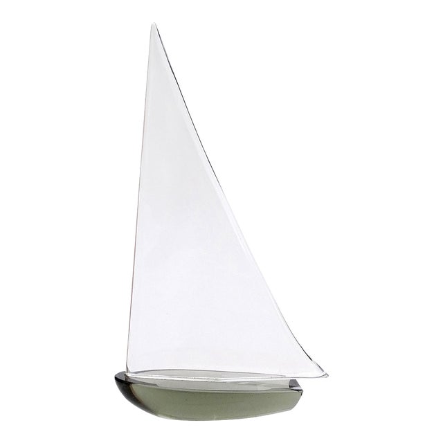 Archimede Seguso Murano Signed Vintage Topaz Clear Italian Art Glass Nautical Sailboat Sculpture For Sale