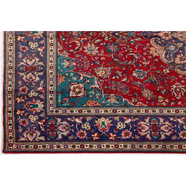 Vintage Medallion Tabriz Persian Wool Rug in Red For Sale - Image 4 of 8