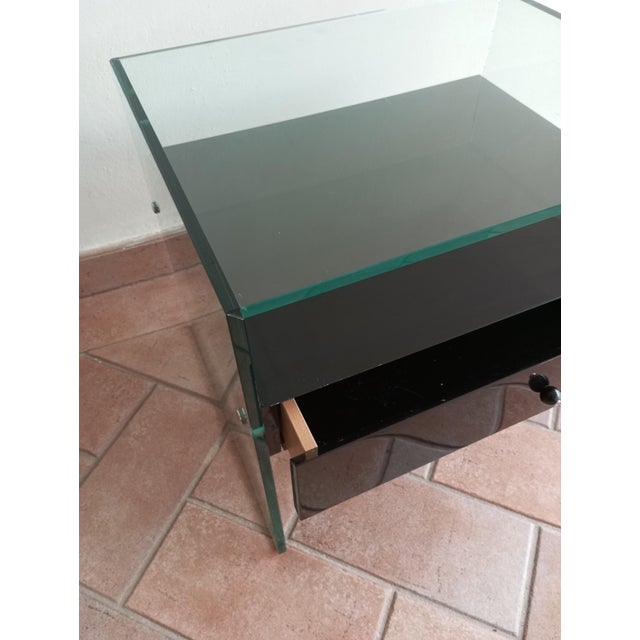 Secret Glass and Black Lacquered Wood Bedside Table, Italy, 1990s For Sale - Image 6 of 14