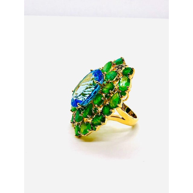 Green Bochic “Orient” Vintage Emeralds, Topaz & Diamonds Set In 18K Gold & Silver For Sale - Image 8 of 12