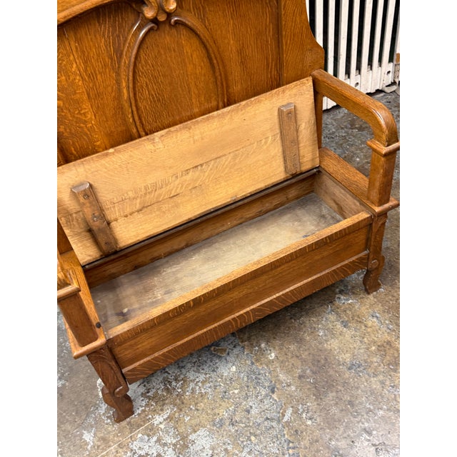 Arts & Crafts Antique Oak Hall Tree/Entry Bench For Sale - Image 3 of 12