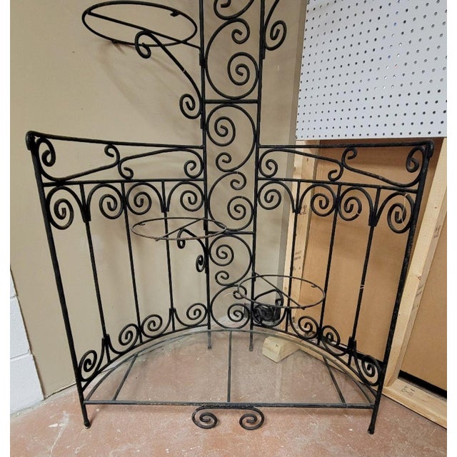 Vintage Black Wrought Iron Corner Etagere Plant Stand Indoor Outdoor For Sale In Raleigh - Image 6 of 7