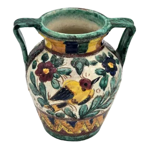 Majolica Italy Tin Glazed Urn/Vase Art Pottery With Handles