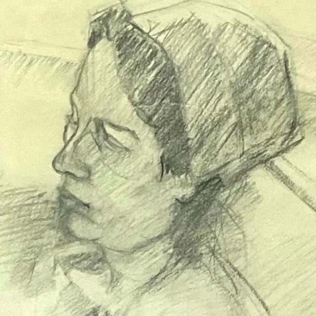Mid 20th Century Vintage Pencil Sketch of Woman in Hat For Sale - Image 9 of 13