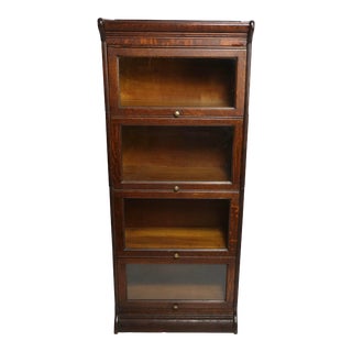 Antique Oak Stacking Barrister Bookcase Rare Half Width Size by Gunn For Sale