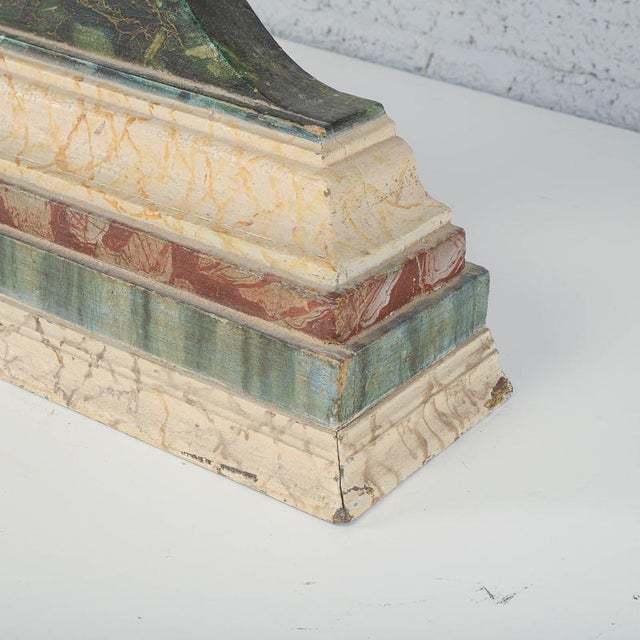 Antique White and Green Lacquered Wooden Pedestal Base with Faux Marble, 1700s For Sale - Image 12 of 13