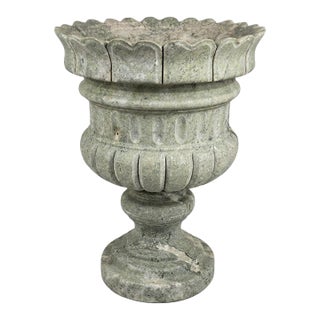 Large Neoclassical Scalloped Green Marble Garden Urn Planter For Sale